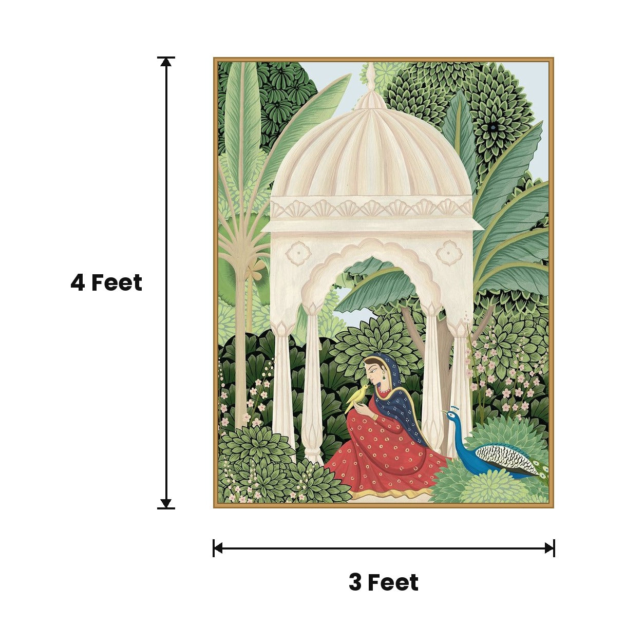 Pichwai Woman With Peacock acoustic painting size guide, 4 x 3 ft