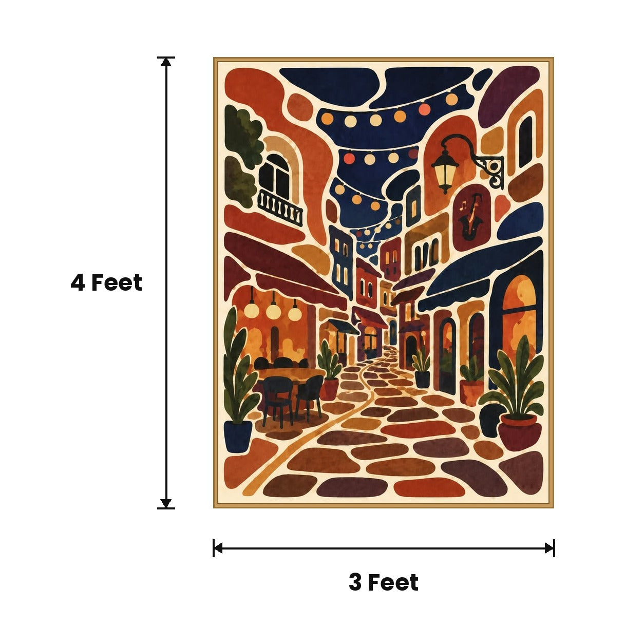 Old Street Cafe Collage acoustic painting size guide, 4 x 3 ft