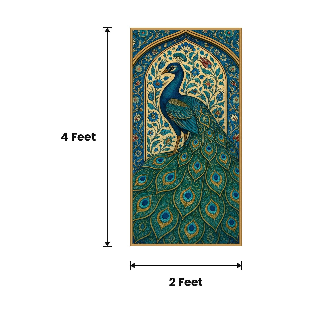 Peacock Blue Arch Panel acoustic painting size guide, 4 x 2 ft