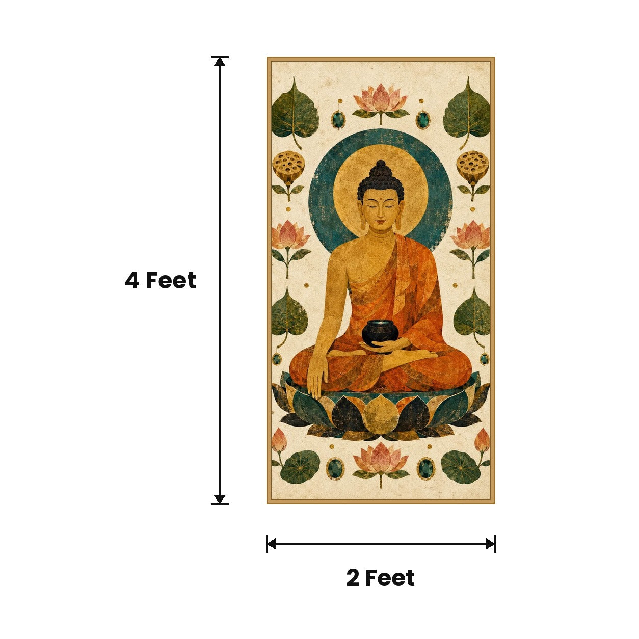 Buddha Vintage Poster acoustic painting size guide, 4 x 2 ft