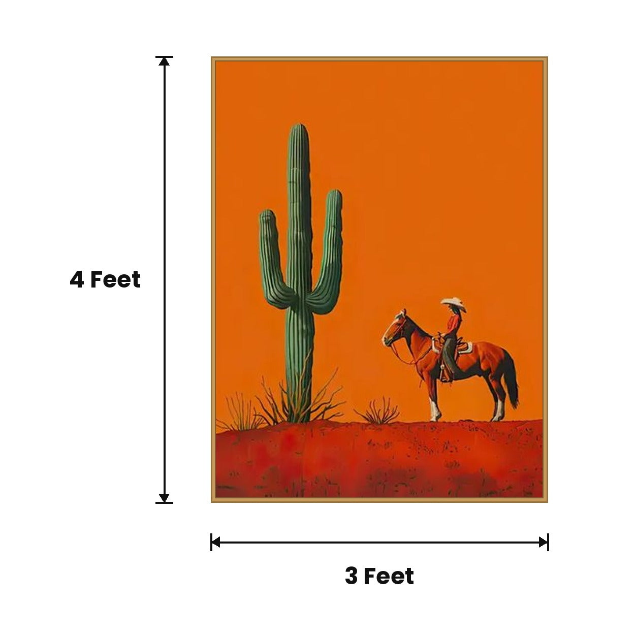 Cowboy And Cactus Orange acoustic painting size guide, 4 x 3 ft