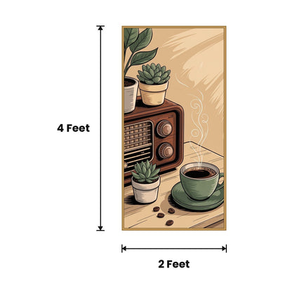 Radio With Coffee Cup acoustic painting size guide, 4 x 2 ft