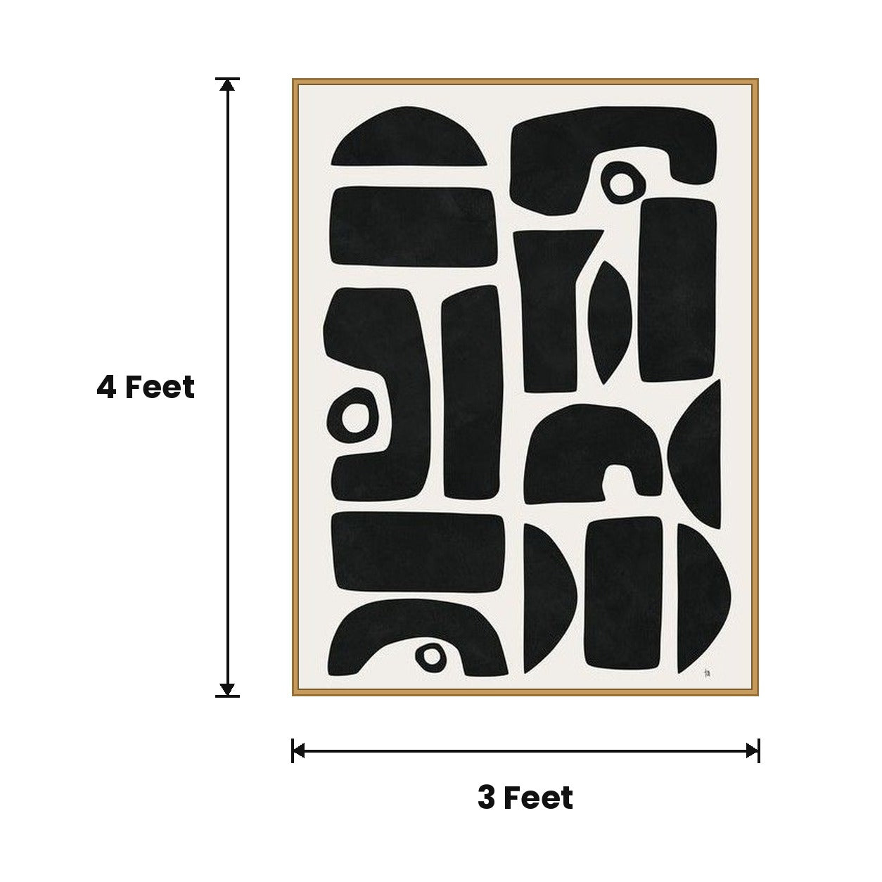 Abstract Black Shapes Poster acoustic painting size guide, 4 x 3 ft