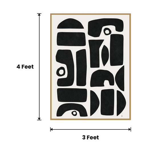 Abstract Black Shapes Poster acoustic painting size guide, 4 x 3 ft