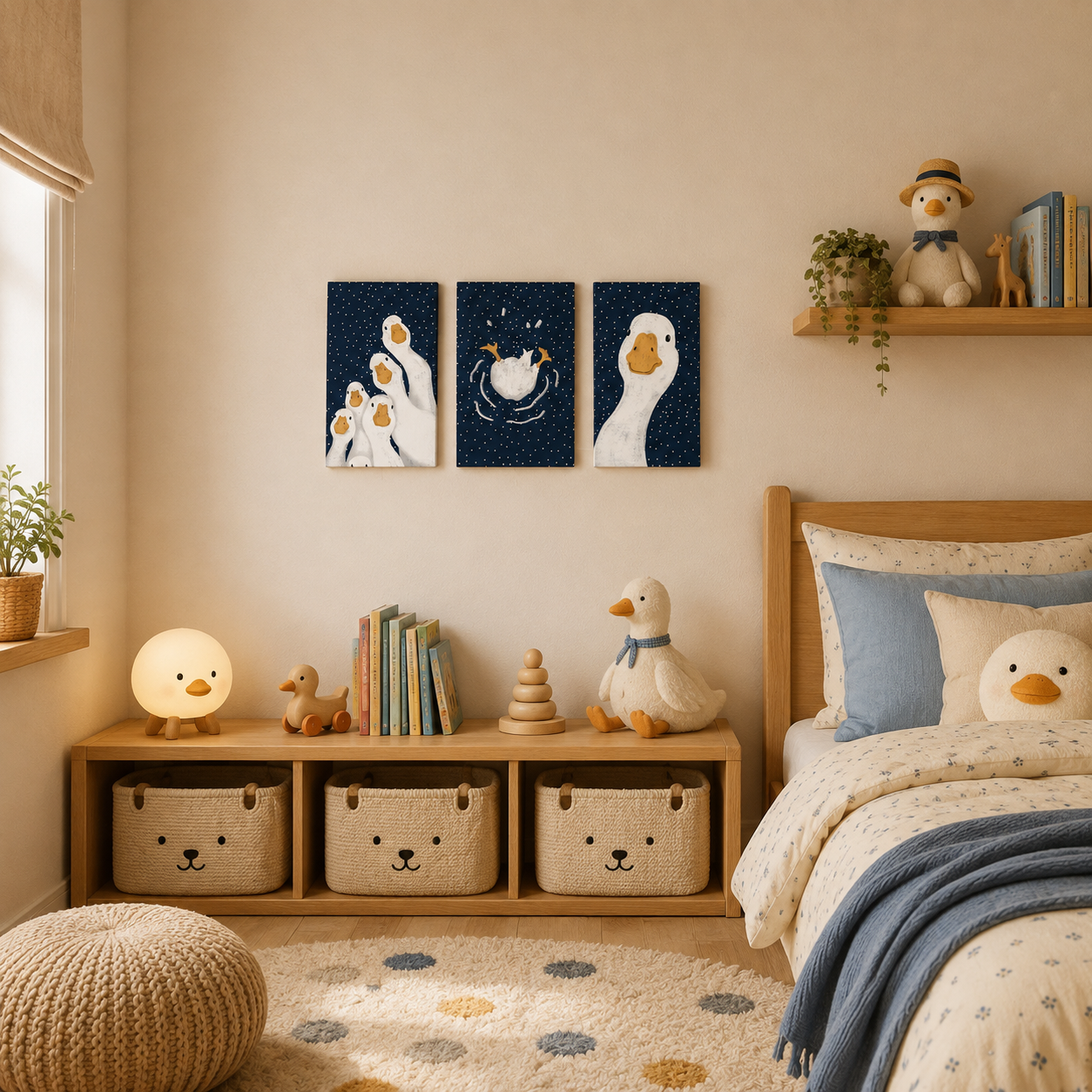 Swimming Ducks printed canvas felt acoustic painting for kids rooms by MMT Acoustix