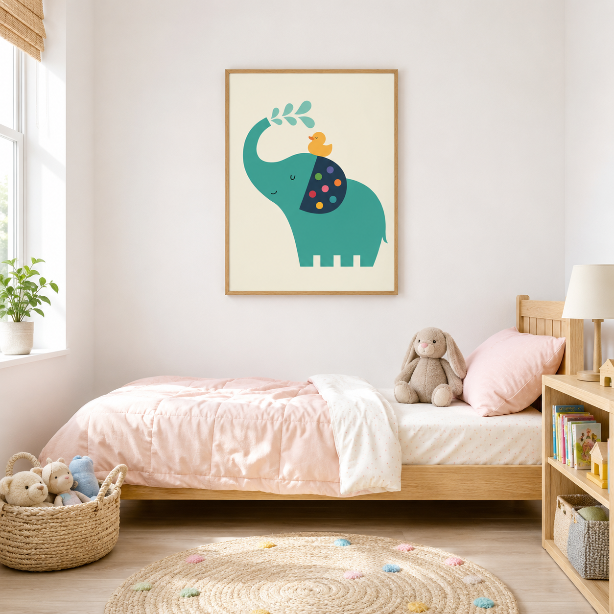 Elephant With Duck acoustic painting on PET felt canvas