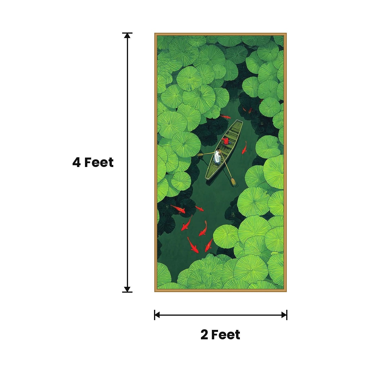 Boat On Lily Pond Green acoustic painting size guide, 4 x 2 ft