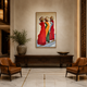 Three Women Red Sarees acoustic painting on PET felt canvas