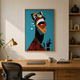 Woman Face Abstract Teal acoustic painting on PET felt canvas