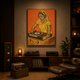 Woman DJ Retro Poster acoustic painting on PET felt canvas