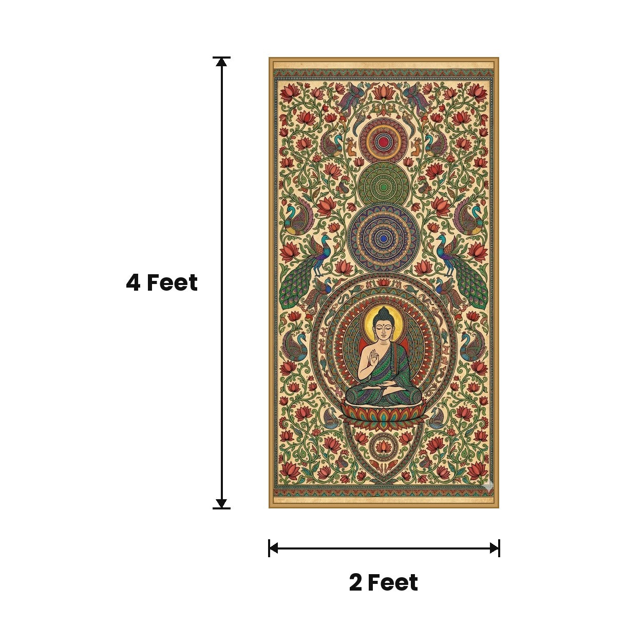 Buddha Framed Ornate acoustic painting size guide, 4 x 2 ft