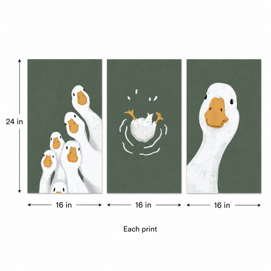 Swimming Ducks Green acoustic painting shown installed on a kids room wall