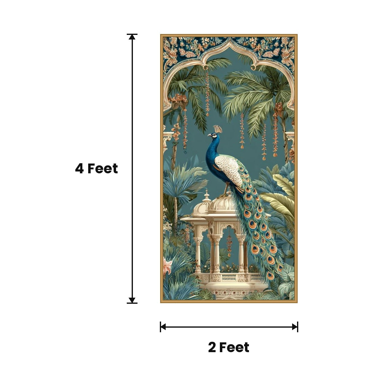 Peacock in Archway acoustic painting size guide, 4 x 2 ft
