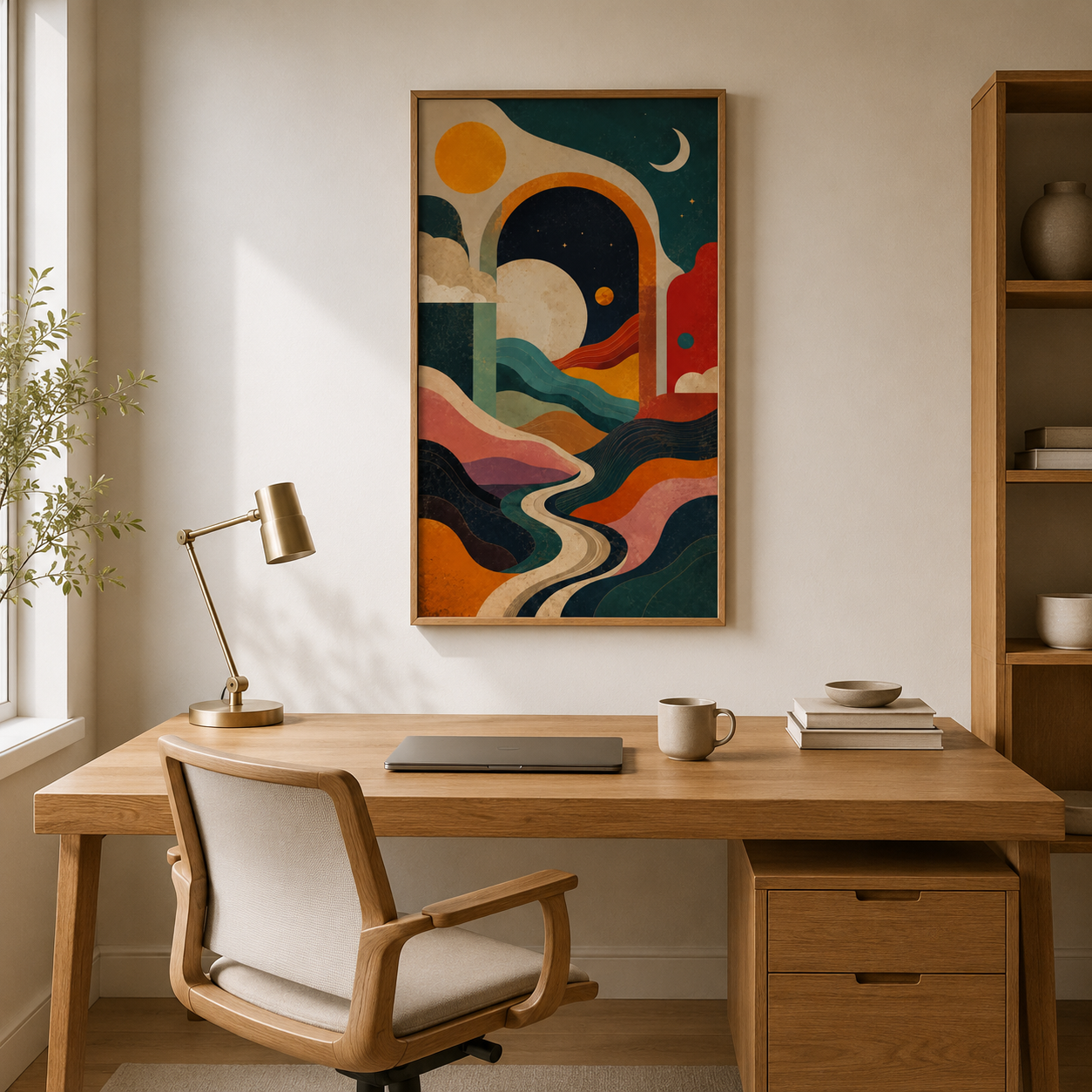 Abstract Woman and Moon acoustic painting on PET felt canvas