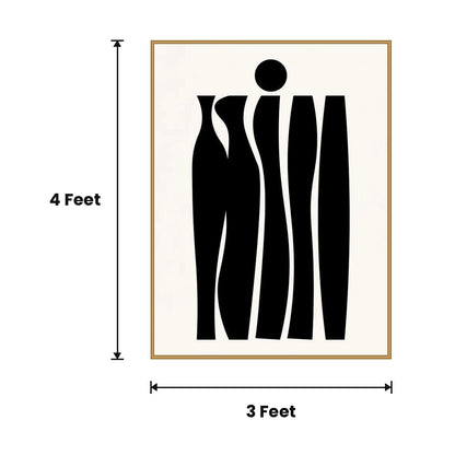 Abstract Black Figures Minimal acoustic painting size guide, 4 x 3 ft