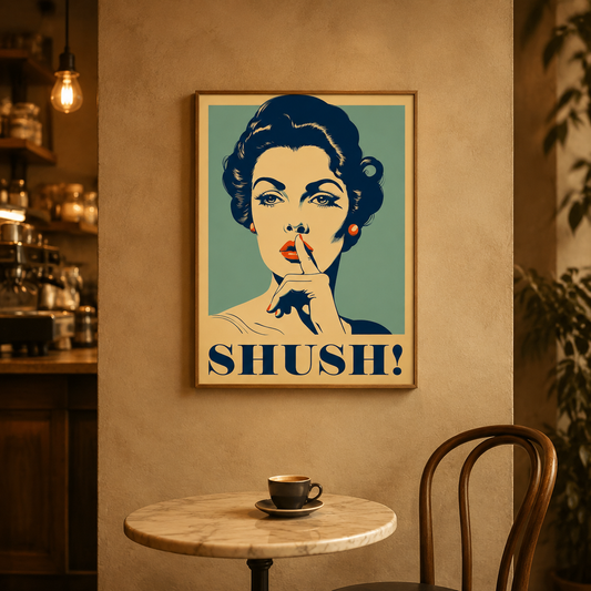 Woman Shush Pop Poster acoustic painting on PET felt canvas