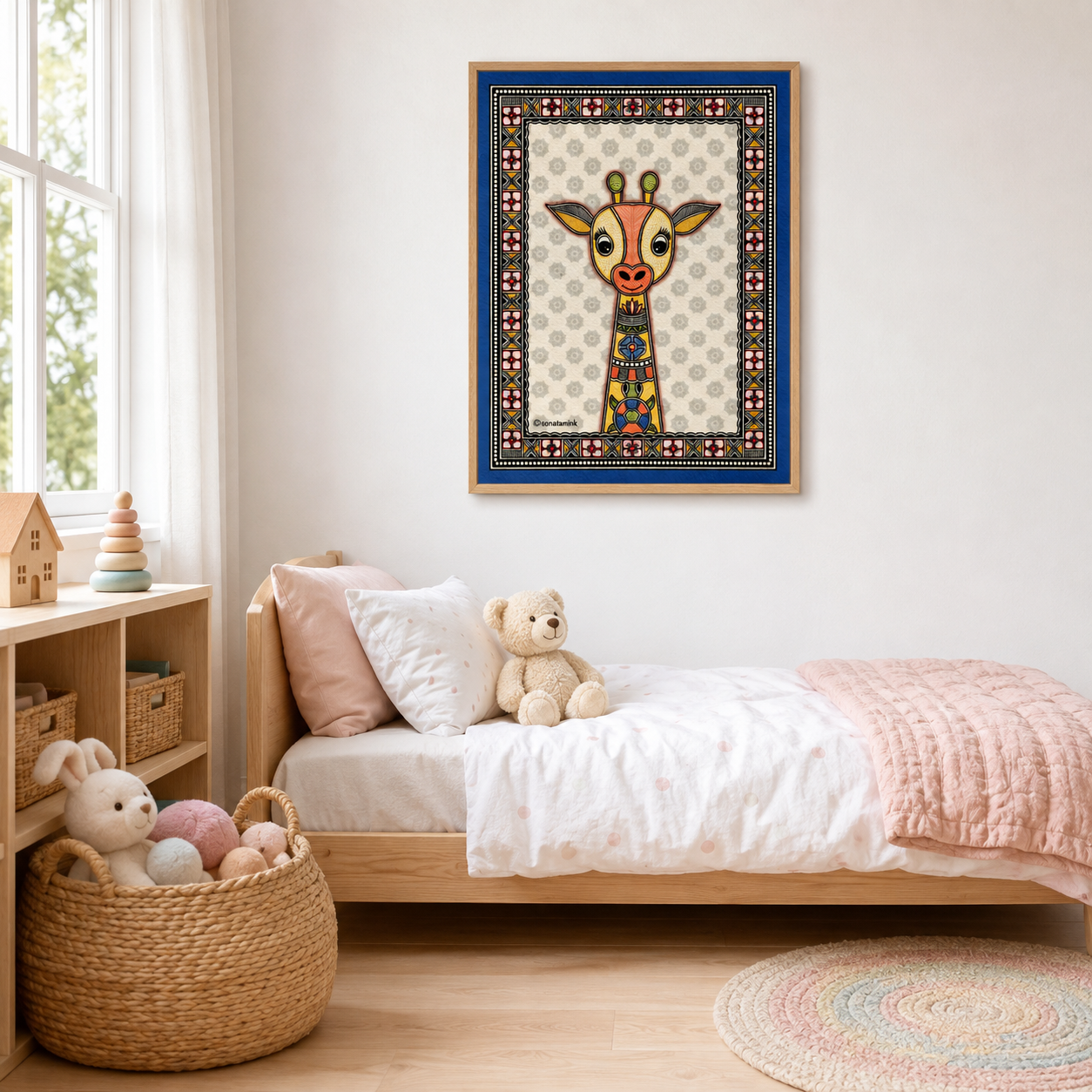 Giraffe Checkered Border acoustic painting on PET felt canvas