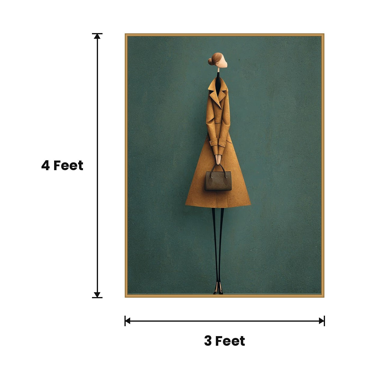 Woman In Mustard Coat Minimal acoustic painting size guide, 4 x 3 ft