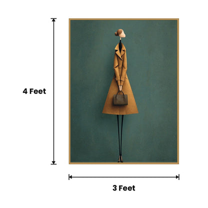 Woman In Mustard Coat Minimal acoustic painting size guide, 4 x 3 ft