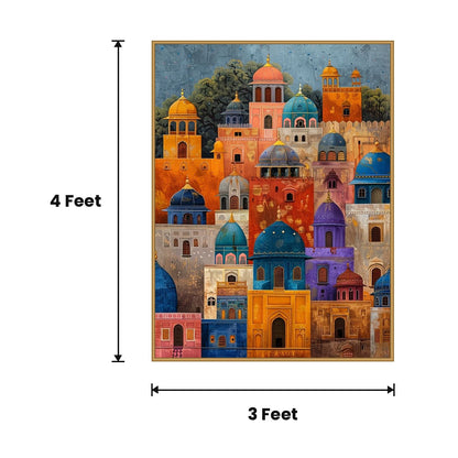 Blue City Rooftops acoustic painting size guide, 4 x 3 ft