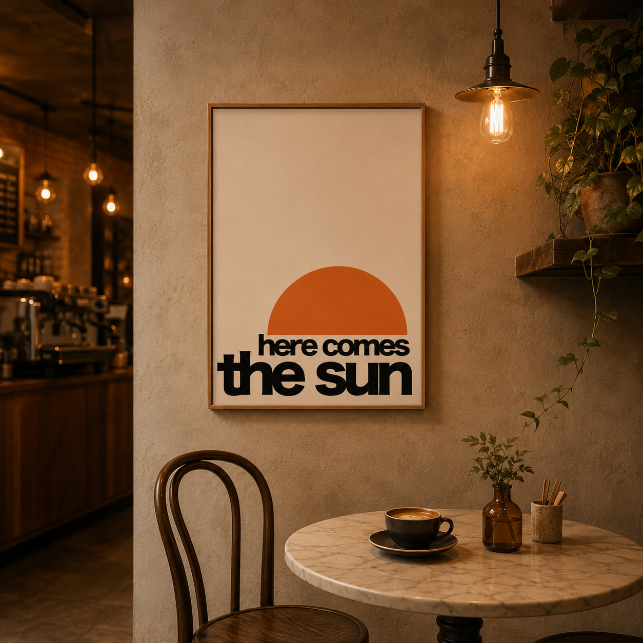 Sun Minimal Text Poster acoustic painting on PET felt canvas