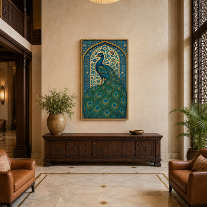 Peacock Blue Arch Panel acoustic painting on PET felt canvas