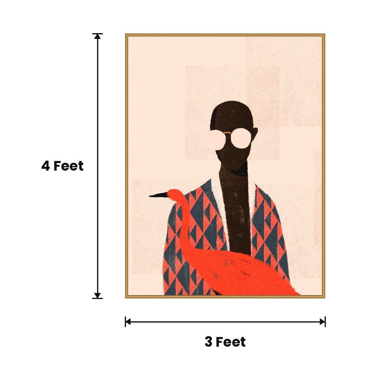Man With Red Bird Abstract acoustic painting size guide, 4 x 3 ft