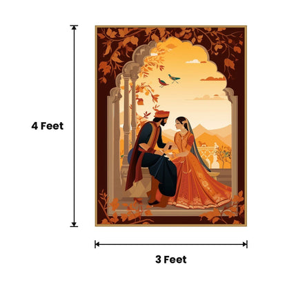 Indian Couple Arch Orange acoustic painting size guide, 4 x 3 ft
