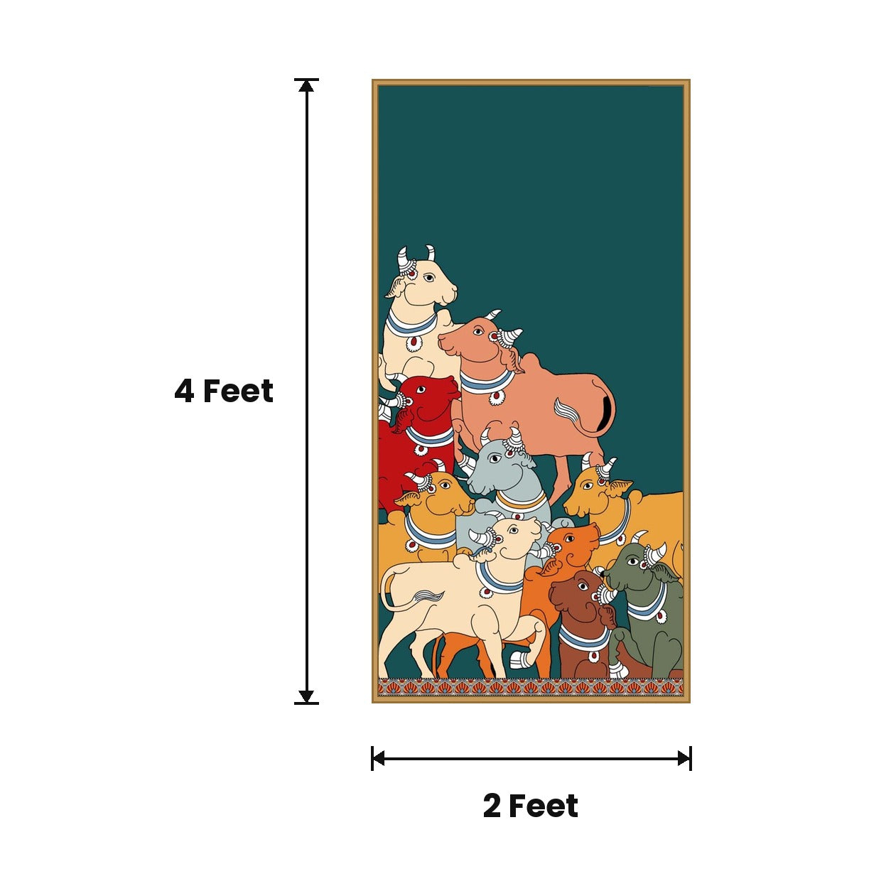 Krishna With Cow acoustic painting size guide, 4 x 2 ft