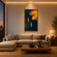 Boats Pair Aerial Orange acoustic painting on PET felt canvas