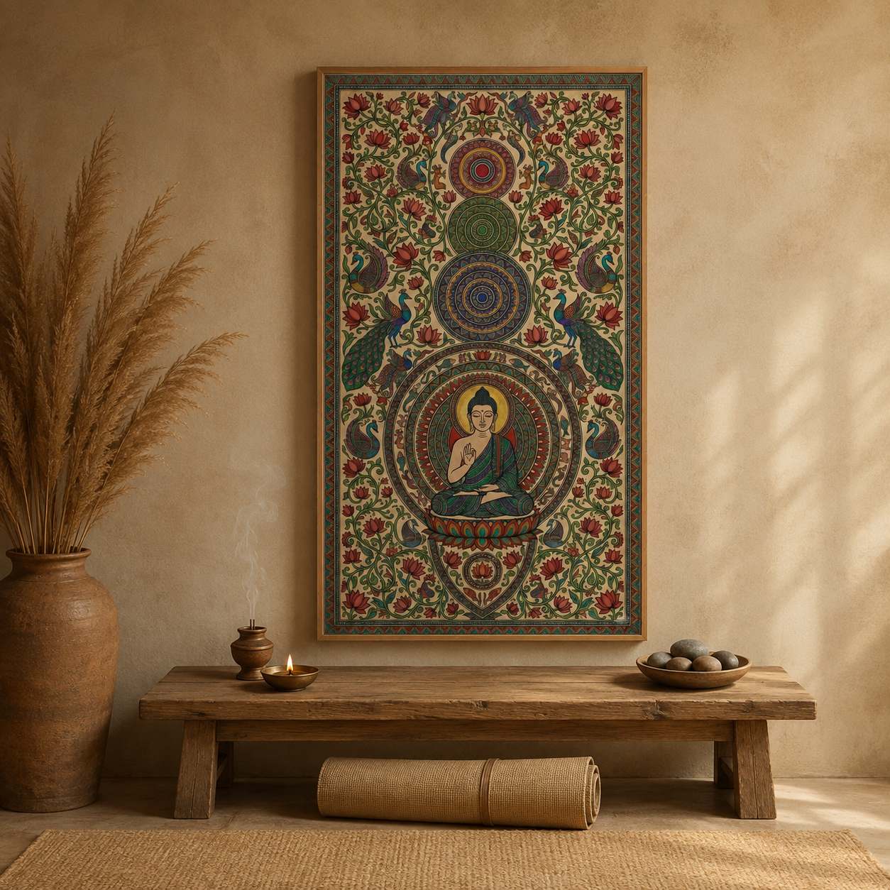 Buddha Framed Ornate acoustic painting on PET felt canvas