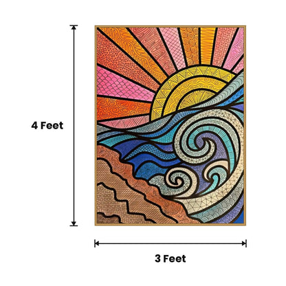 Sunburst And Waves acoustic painting size guide, 4 x 3 ft
