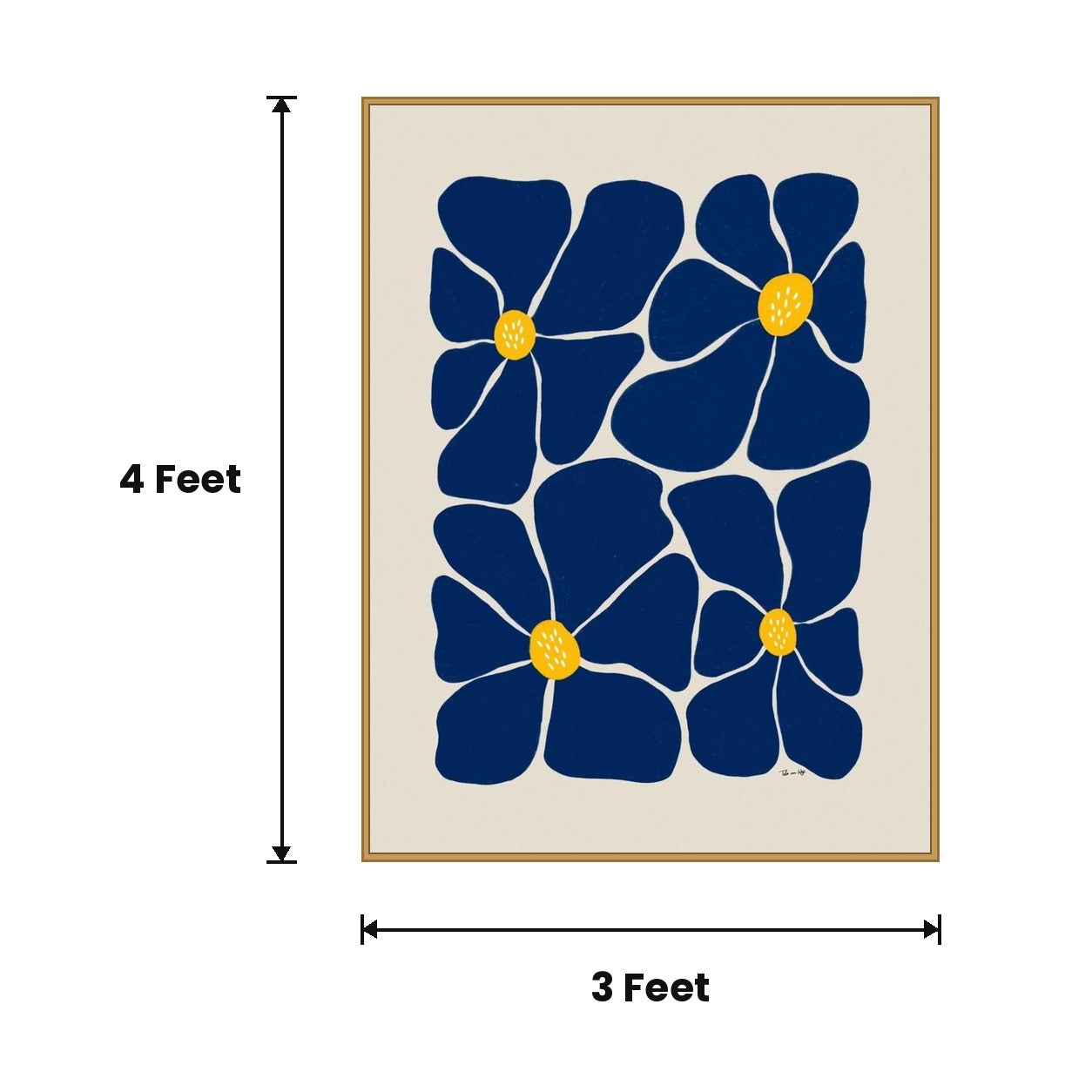 Navy Flowers acoustic painting size guide, 4 x 3 ft