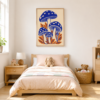 Blue Mushrooms acoustic painting on PET felt canvas