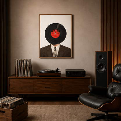 Vinyl Record Head Collage acoustic painting on PET felt canvas