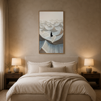 Woman On Open Books Surreal acoustic painting on PET felt canvas