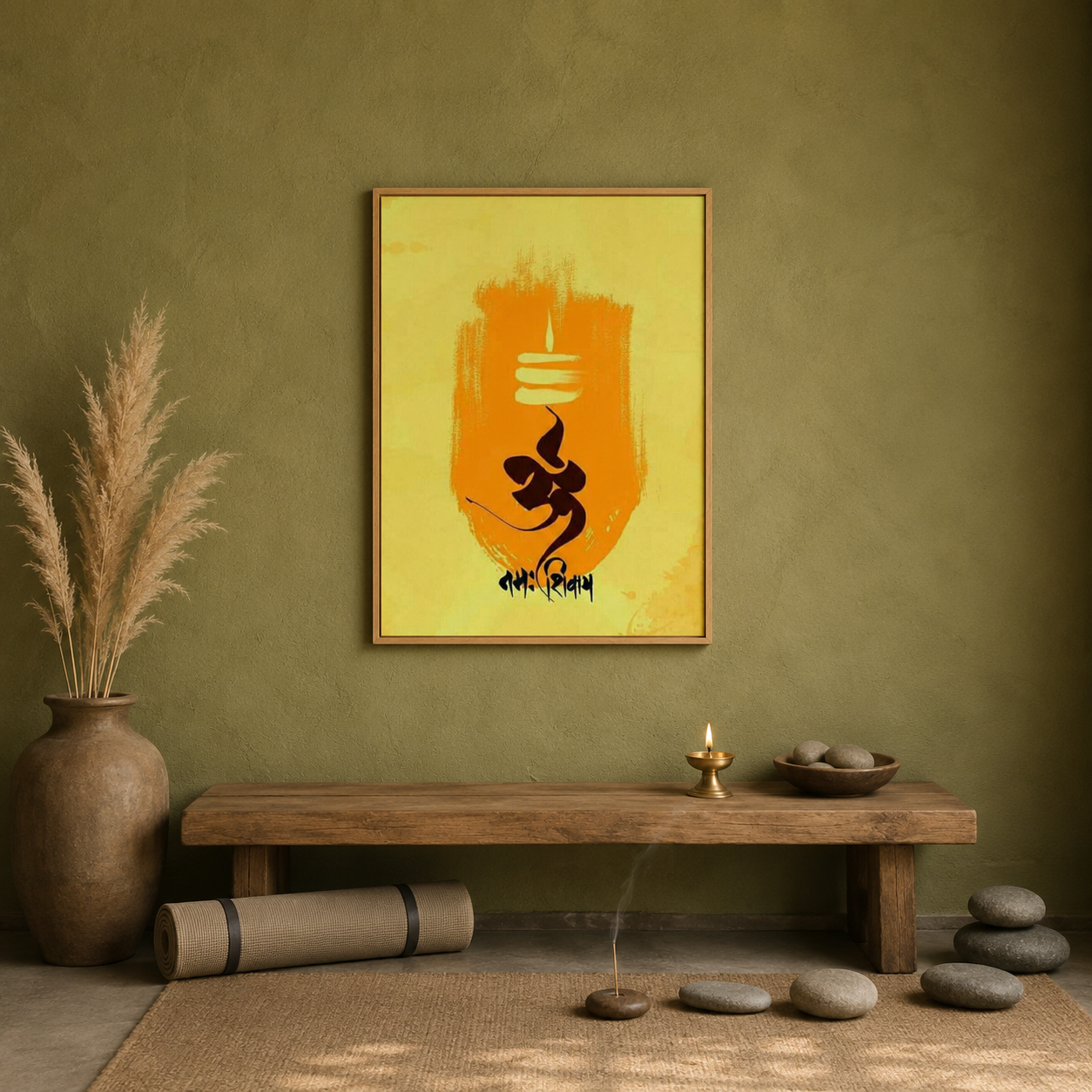 Om Yellow Abstract acoustic painting on PET felt canvas