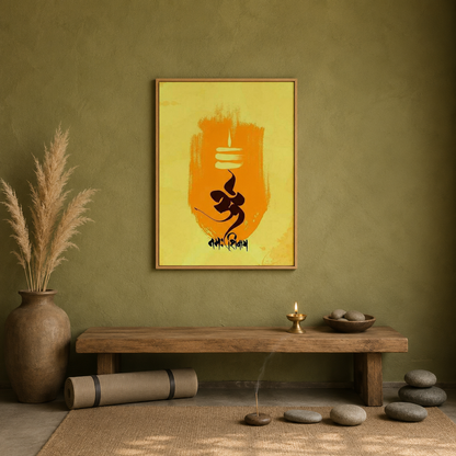 Om Yellow Abstract acoustic painting on PET felt canvas