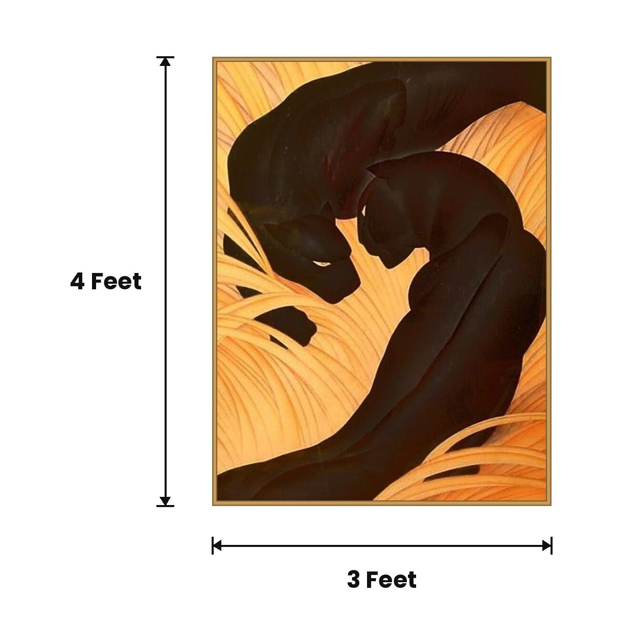 Black Panther Pair Orange acoustic painting size guide, 4 x 3 ft