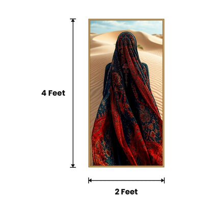 Veiled Woman Desert Red acoustic painting size guide, 4 x 2 ft