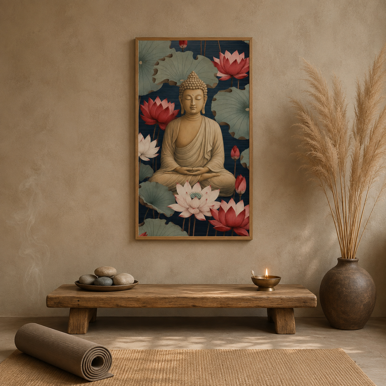 Buddha Pink Lotus acoustic painting on PET felt canvas