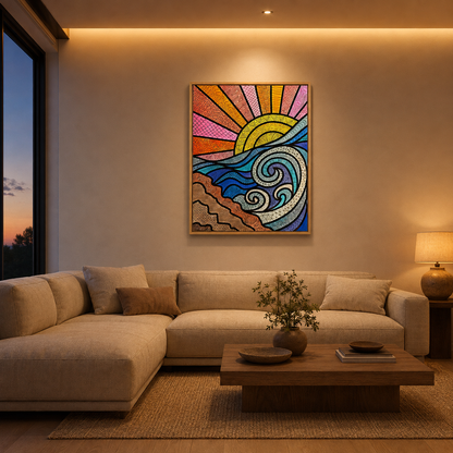 Sunburst And Waves acoustic painting on PET felt canvas