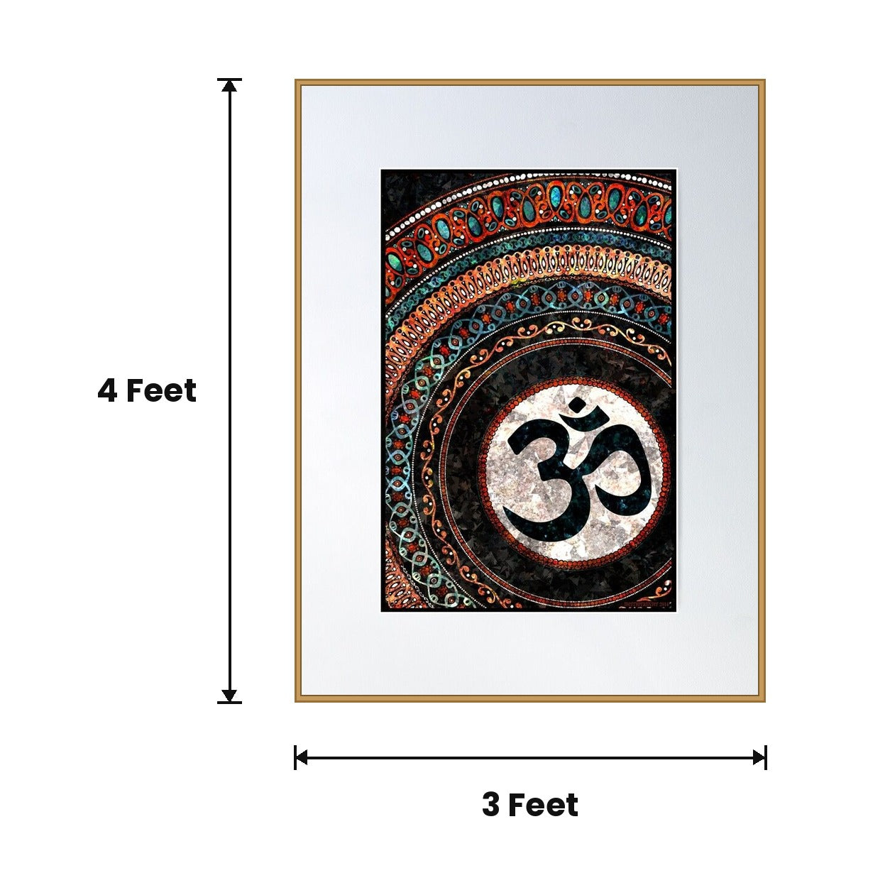 Om Mandala Framed acoustic painting size guide, 4 x 3 ft