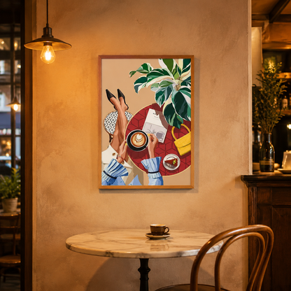 Women At Cafe Table acoustic painting on PET felt canvas