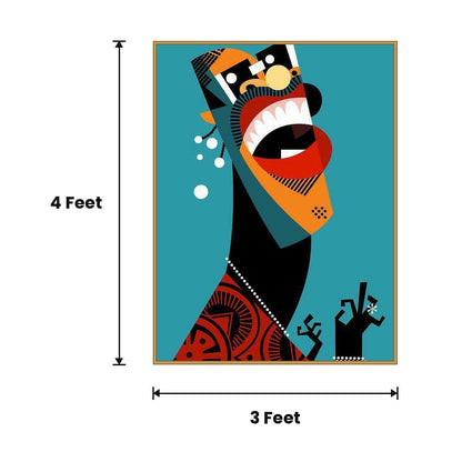 Woman Face Abstract Teal acoustic painting size guide, 4 x 3 ft