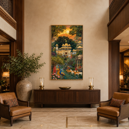 Pichwai Golden Landscape acoustic painting on PET felt canvas