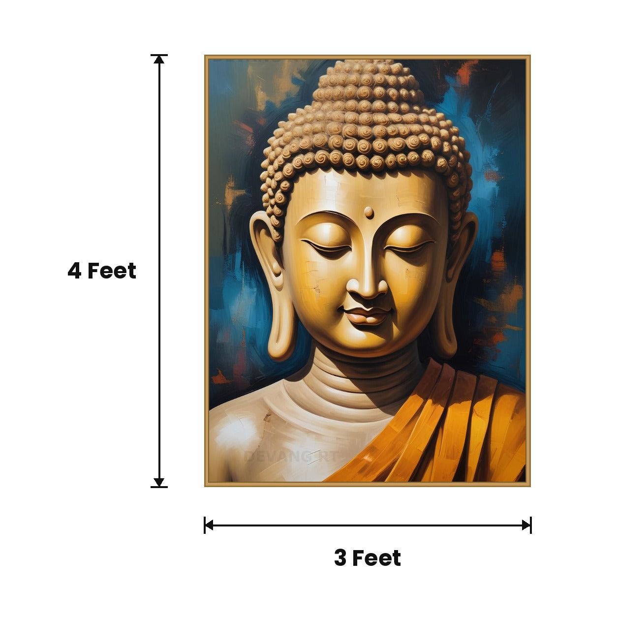 Buddha Orange Robe acoustic painting size guide, 4 x 3 ft