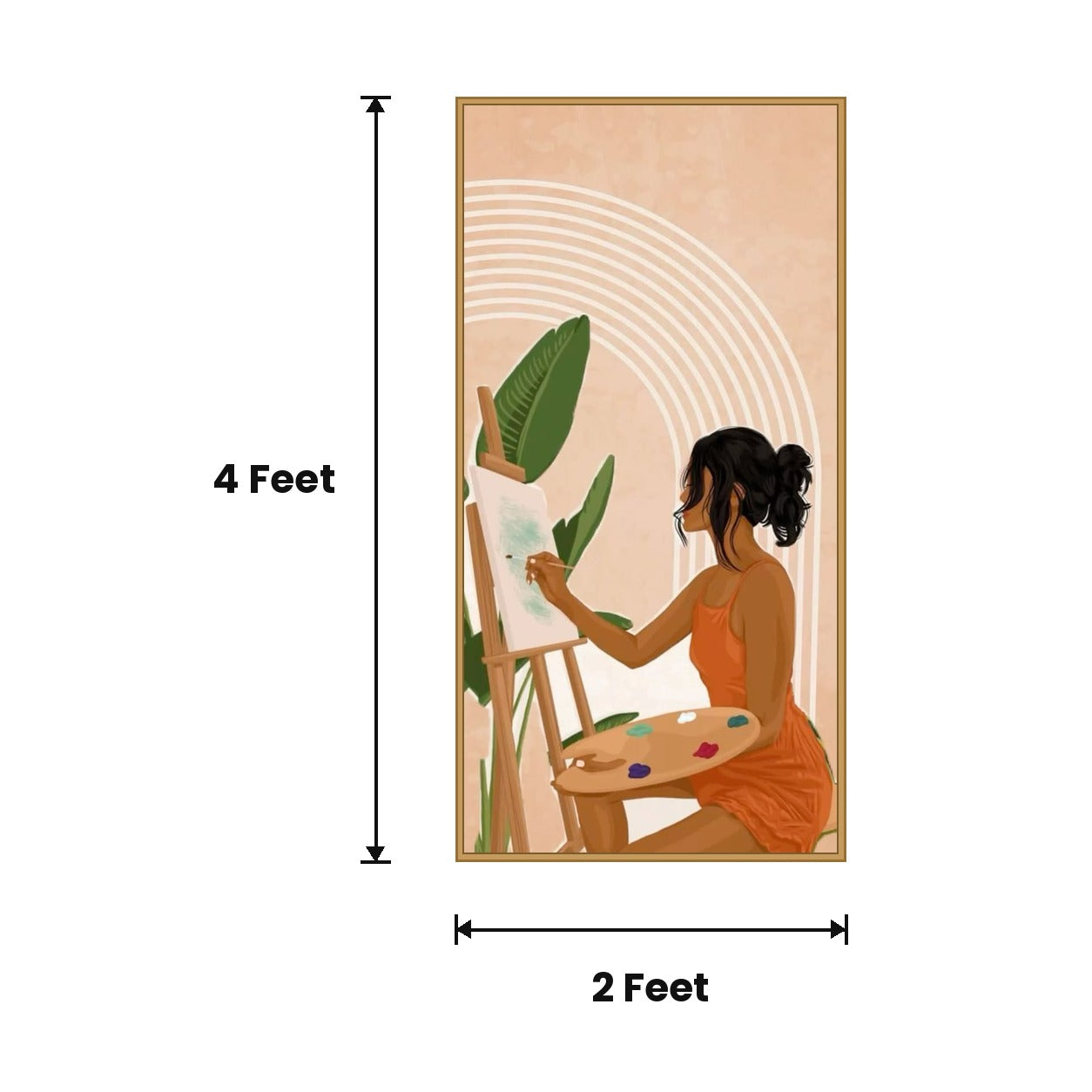 Woman Painting At Easel acoustic painting size guide, 4 x 2 ft