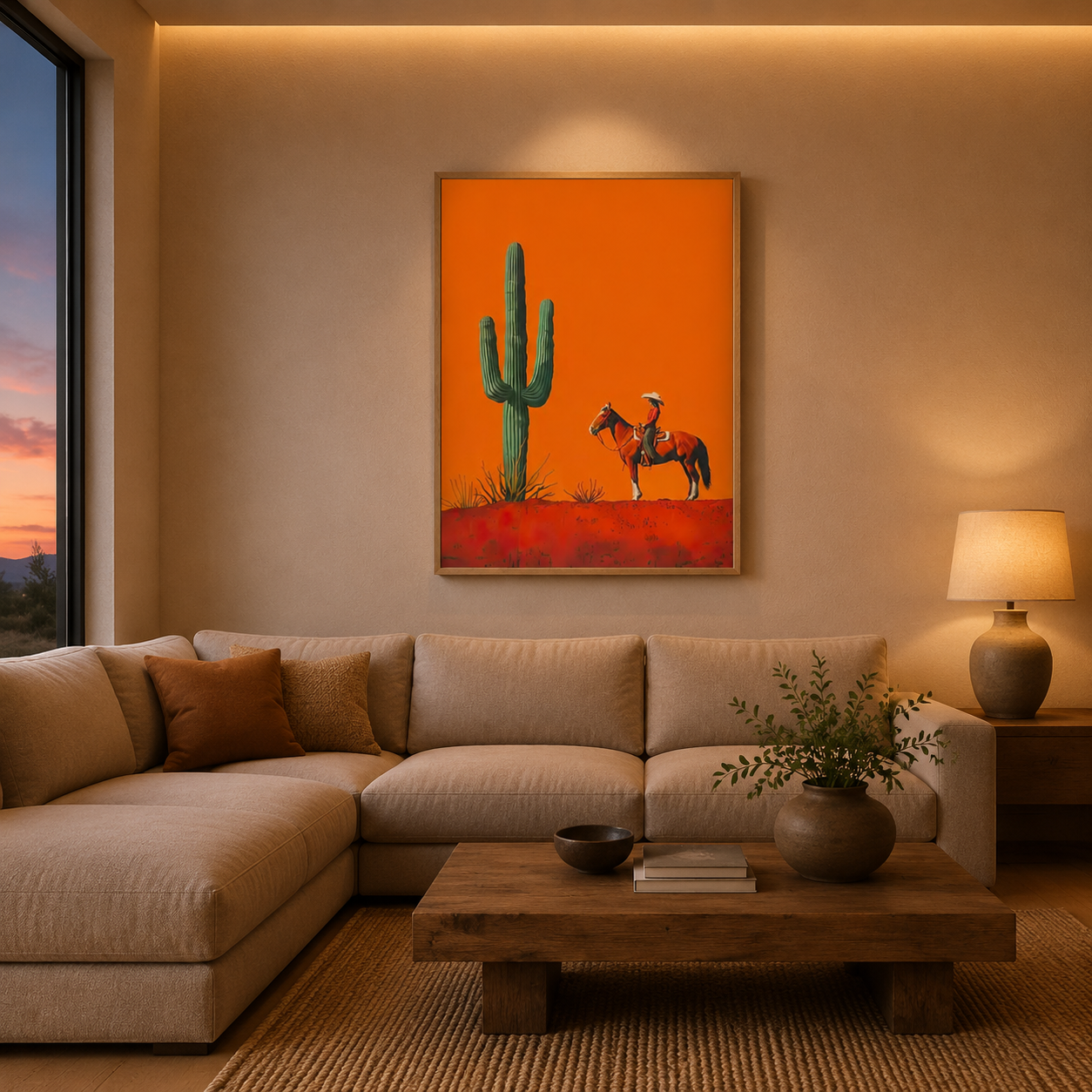 Cowboy And Cactus Orange acoustic painting on PET felt canvas