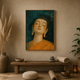 Buddha Face Orange Teal acoustic painting on PET felt canvas